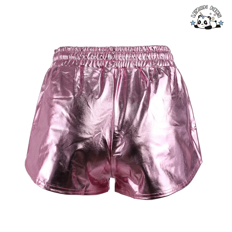 LEZONKIDS - Customized Metallic Fabric Kids Shorts High Waist Toddler Baby Solid Color Casual Girls Shorts